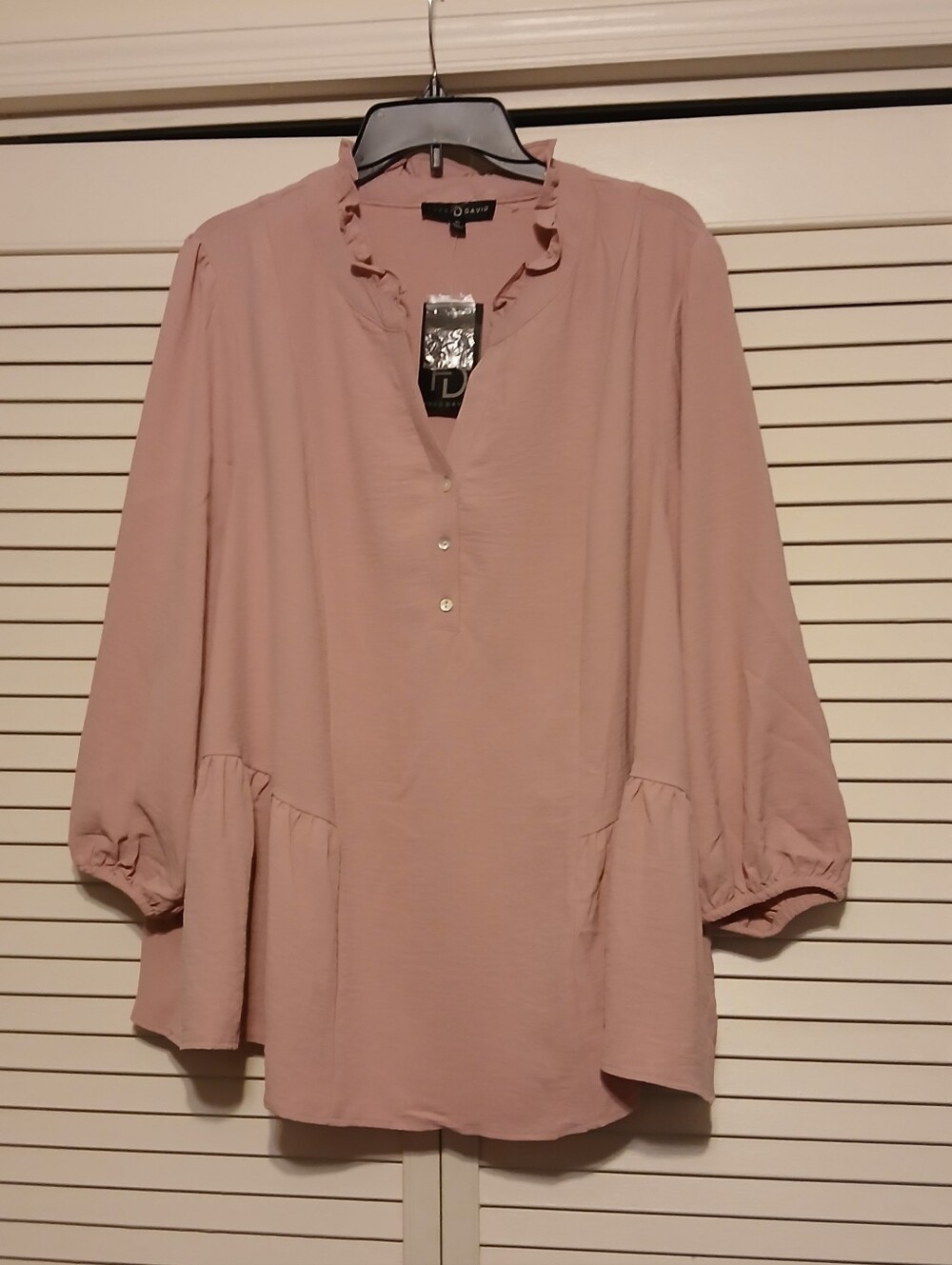 Fred David Dusty Pink Ruffle V-Neck Tunic